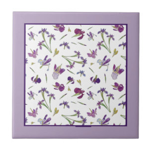 Carreau Elégant violet Aquarelle Iris Fleurs Motif
