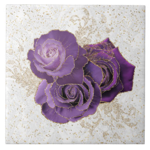 Carreau Élégant violet Rose or Floral