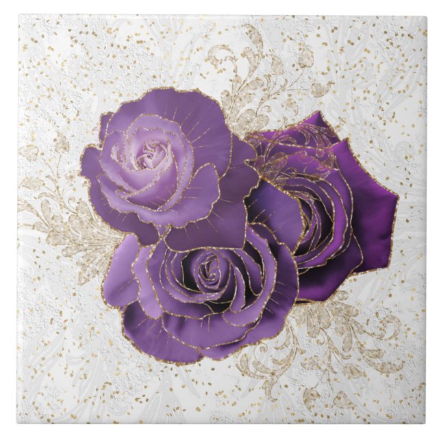 Carreau Élégant violet Rose or Floral (Devant)