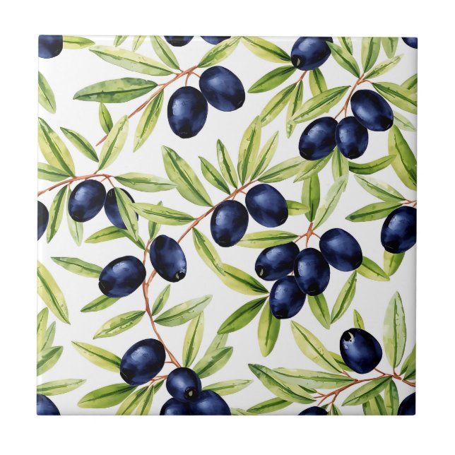 Carreau Elegant Watercolor Black Olives Seamless Pattern  (Devant)