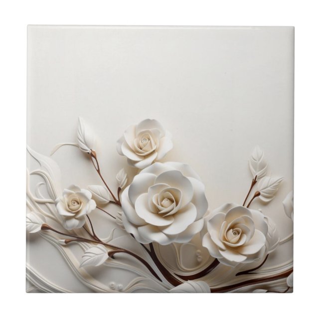 Carreau Elegant White 3D Roses (Devant)