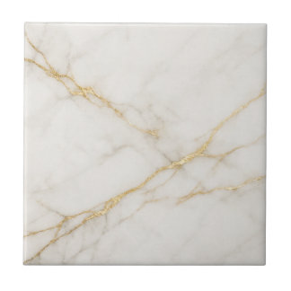 Carreau Elegant White Marble with Gold Veins Ceramic Tile