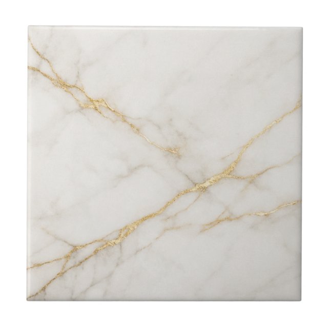 Carreau Elegant White Marble with Gold Veins Ceramic Tile (Devant)