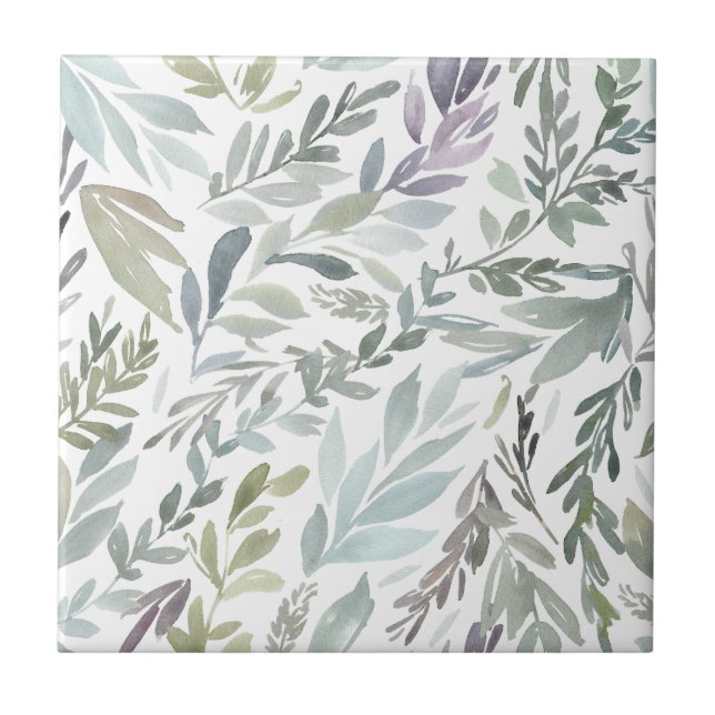 Carreau Elégante aquarelle Bleue Vert Botanique (Devant)