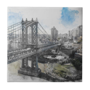 Carreau Elégante aquarelle Brooklyn Bridge NYC