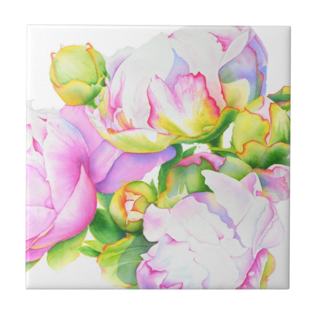 Carreau Elégante aquarelle fleurie de pivoine rose (Devant)