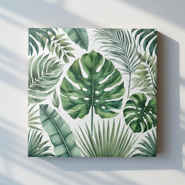 Carreau Elégante aquarelle Tropical Vert Botanique Floral (Créateur téléchargé)