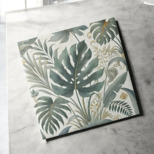 Carreau Elégante aquarelle Tropical Vert Botanique Floral