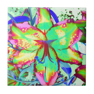Carreau Elégante aquarelle verte rose tropicale fleurie