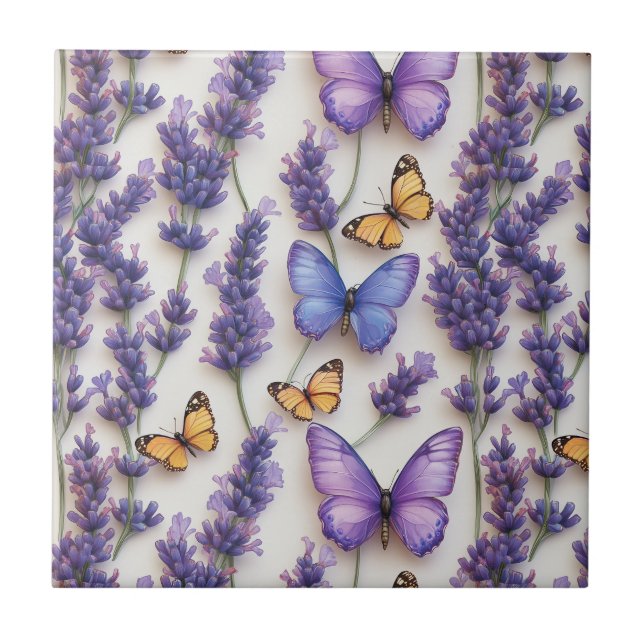 Carreau Elégante conception papillon et lavande (Devant)