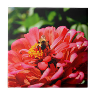 Carreau Elégante corail rouge floral mignonne bourdon bee