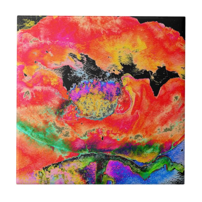 Carreau Elégante couleur abstraite rouge florale noir (Devant)