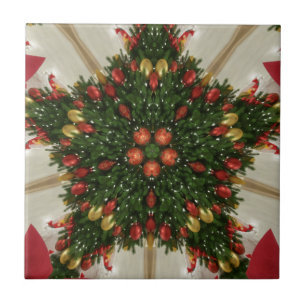 Carreau Élégante couronne de Noël Rouge Vert Kaleidoscopiq