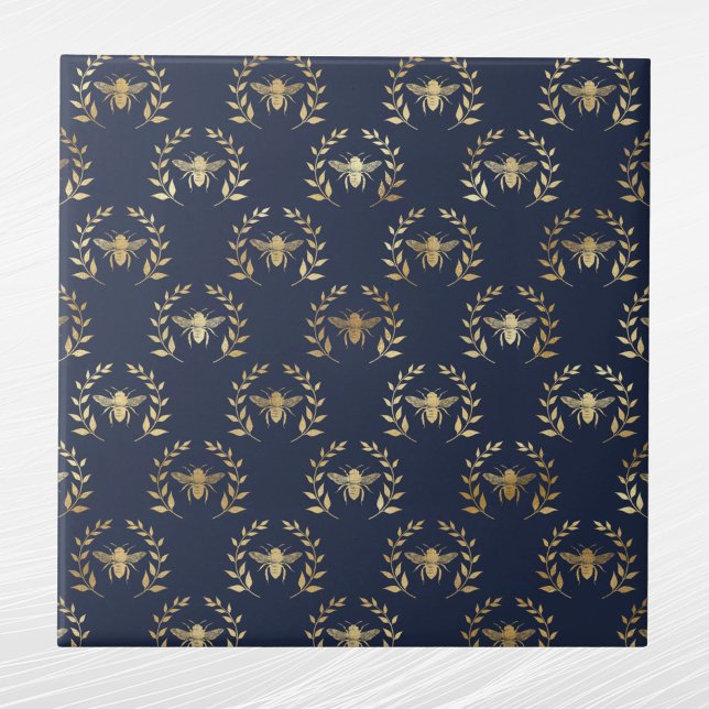Carreau Elégante couronne d'or bleu marine d'abeilles Laur (Créateur téléchargé)