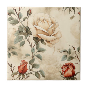 Carreau Elégante Fleur Rose Vintage Fleur Beige Floral