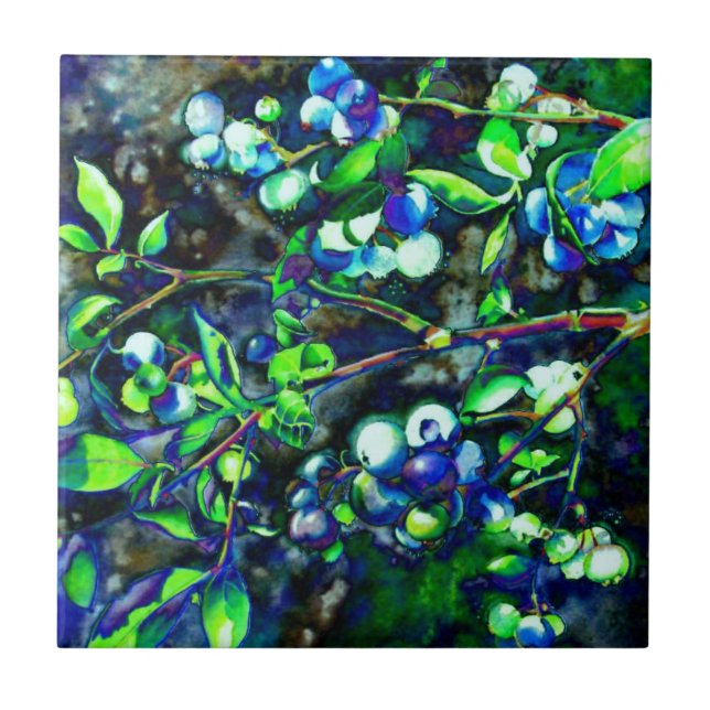 Carreau Elégante moody blueberry aquarelle peinture (Devant)
