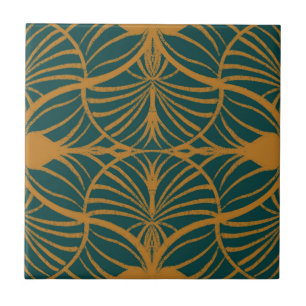 Carreau Elégante moutarde Art Déco et pétoncles Gouache Tu