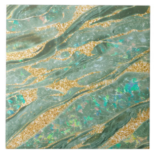 Carreau Élégante Parties scintillant en or vert Jade Opal