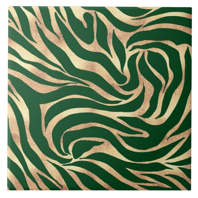 Carreau Elégante Parties scintillant or Zebra Green Poster (Devant)