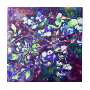 Carreau Elégante peinture à l'aquarelle de bleuet