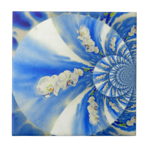 Carreau Elégante peinture à l'aquarelle d'orchidée blanche