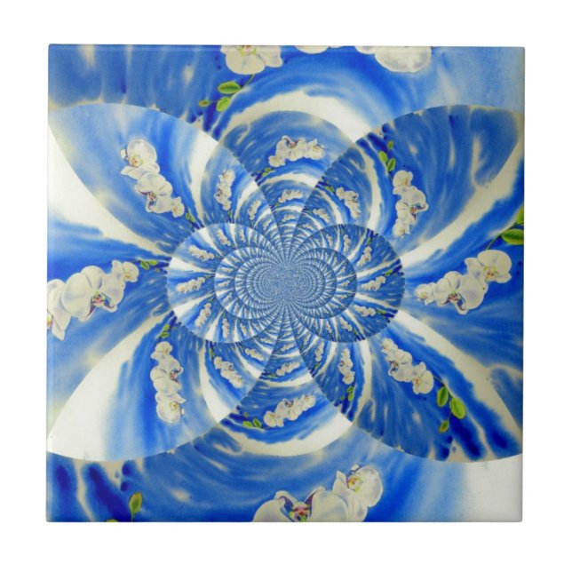 Carreau Elégante peinture à l'aquarelle d'orchidée blanche (Devant)