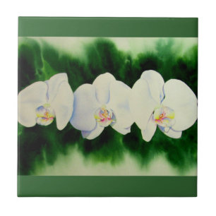 Carreau Elégante peinture d'orchidée tropicale blanche