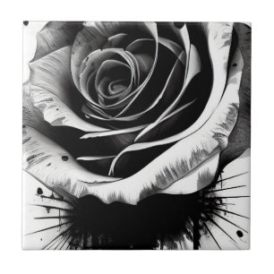 Carreau Élégante Rose Noire Et Blanche