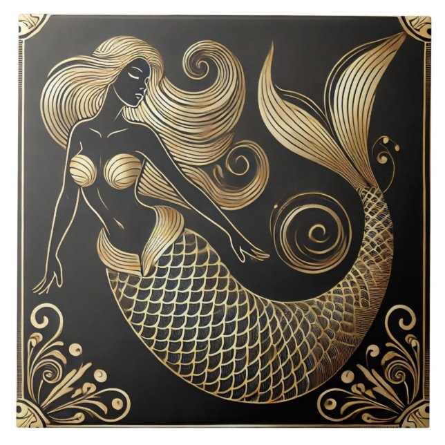 Carreau Élégante sirène d'or Art déco (Devant)
