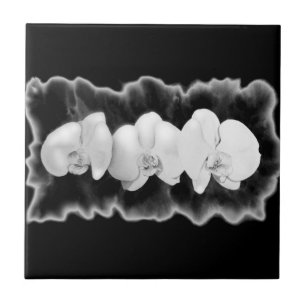 Carreau Élégantes orchidées à l'aquarelle noir et blanc