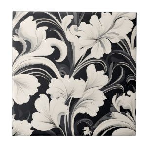 Carreau Élégantes perruques florales noires et blanches