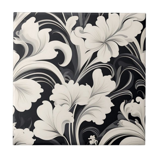 Carreau Élégantes perruques florales noires et blanches (Devant)