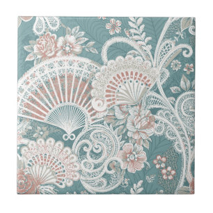 Carreau Élégants éventails victoriens vintage floraux dent