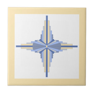 Carreau Éléments Art déco en céramique bleu crème et
