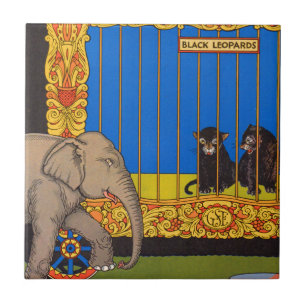 Carreau éléphant à travers la cage des léopards noirs