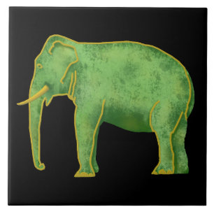 Carreau Éléphant antique d'or et de jade