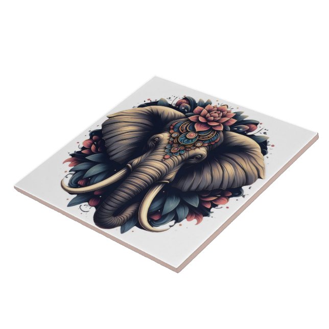 Carreau Eléphant aux motifs floraux vibrants (Côté)