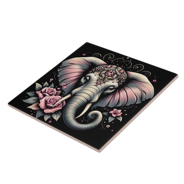 Carreau Elephant avec élégante illustration rose (Côté)