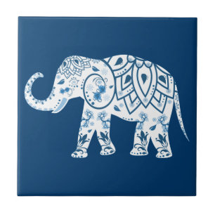Carreau Eléphant bleu à motif orné