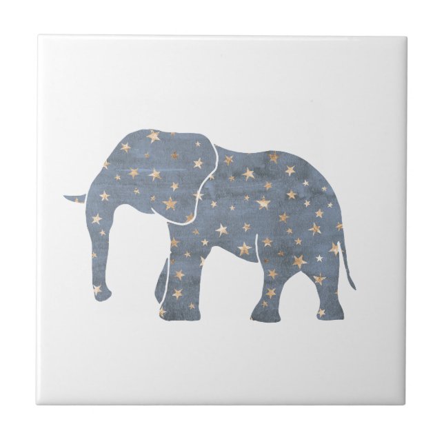 Carreau Eléphant bleu aux étoiles d'or (Devant)