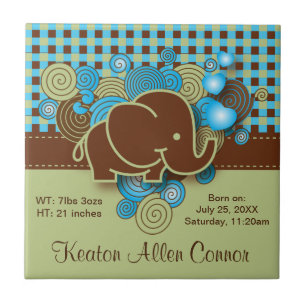 Carreau Éléphant bleu, vert et Brown de bébé de plaid