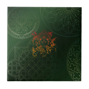 Carreau Eléphant de Ganesh Mandala orange vert Yoga Asie