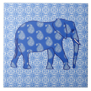 Carreau Éléphant de Paisley - bleu et blanc de cobalt