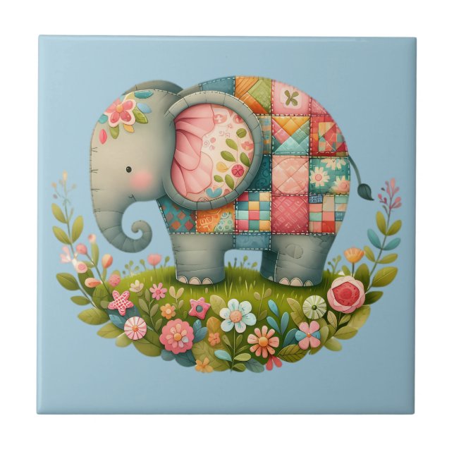 Carreau Éléphant de patchwork au charme floral de prairie (Devant)