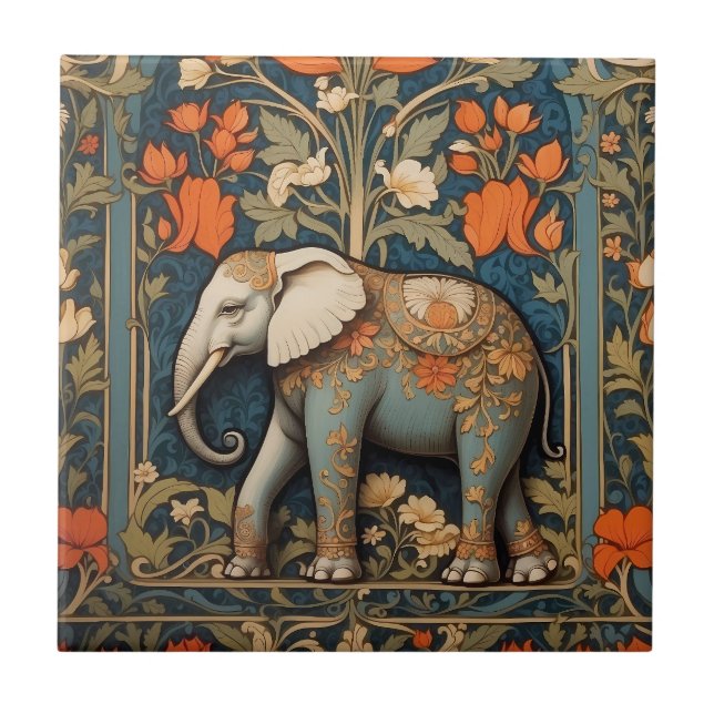 Carreau Eléphant décoré William Morris Inspiré Floral (Devant)