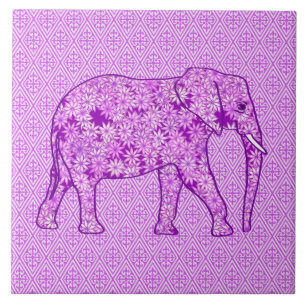Carreau Eléphant fleur - améthyste violet