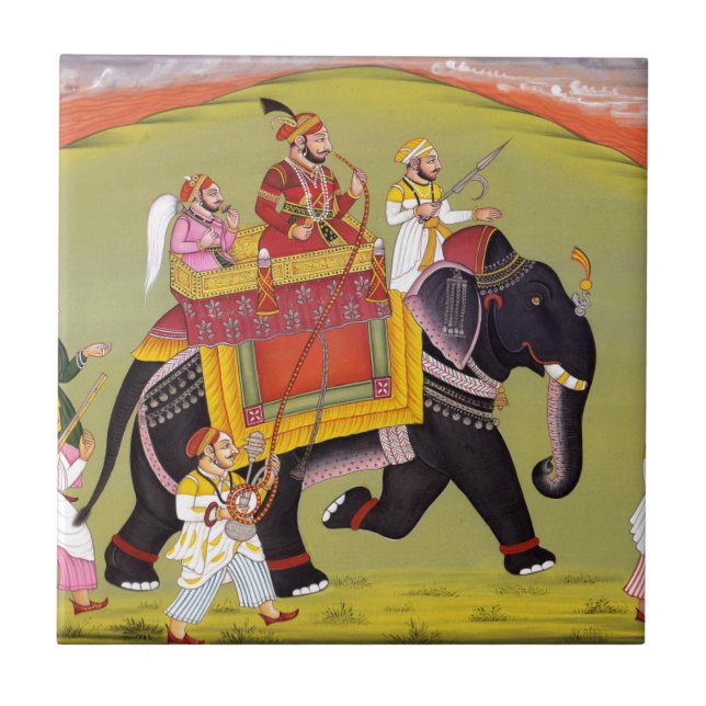 CARREAU ÉLÉPHANT INDIEN DE MAHARAJA ON ROYAL HUNT RIDING (Devant)