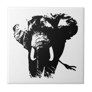 Carreau Eléphant noir & blanc Pop Art