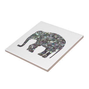Carreau Éléphant pailleté en mosaïque argentée scintillant