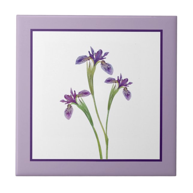 Carreau Éléphant Purple Watercolor Iris Flowers Botanical (Devant)